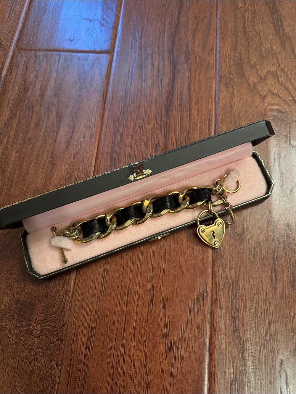 Juicy Couture Gold and Black Chain Bracelet with Heart Padlock